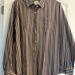 Classic Brown Striped Women's Button Down Shirt